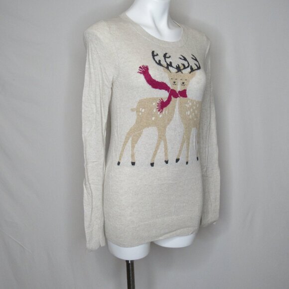 Ann Taylor LOFT Beige Cream Reindeer Crew Neck Sweater Women's S Small - Picture 4 of 8